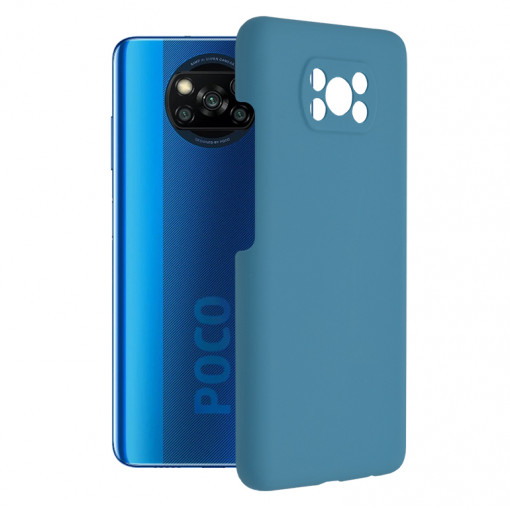 Husa Pentru Xiaomi Poco X3 / Poco X3 NFC / Poco X3 Pro, Premium Silicon, Interior Alcantara, Matrix, Albastru