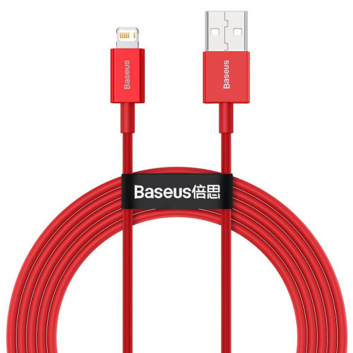Cablu de date USB - Compatibil cu Mufa Lightning, Baseus Superior, Fast Charging 2, 4 A, Lungime 2m, Rosu