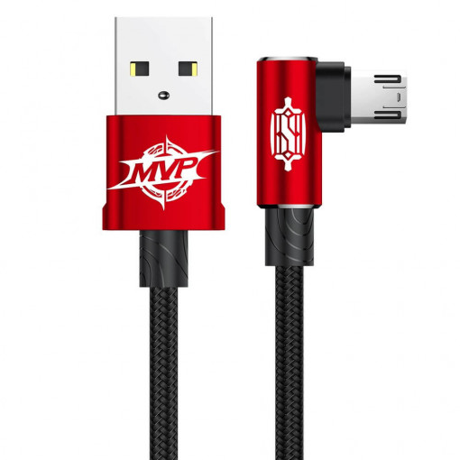 Cablu Micro USB - USB, Baseus MVP Elbow, Mufa 90 de grade, Conectare Orice Pozitie 1.5A, 2M, Rosu