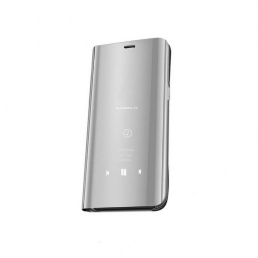 Husa Compatibila cu Samsung Galaxy A70, Clear View Flip / Book, Silver