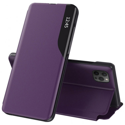 Husa Pentru iPhone 14, Smart View Case, Functie Stand, Flip / Carte, Matrix, Violet