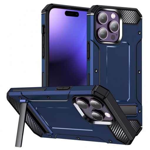 Husa Pentru iPhone 15 Pro Max, Bumper Hybrid Armor, Kickstand, Matrix, Albastru