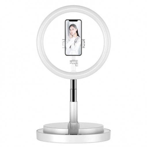 Selfie Stick Extensibil / Trepied / Tripod, Compatibila cu transmisii Live Stream, 52 - 170 cm cu Lumina LED Ring, Alb