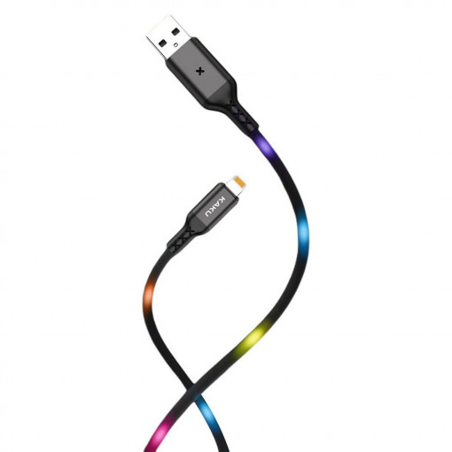 Cablu Compatibil cu Mufa Lightning / Compatibila cu iPhone, USB - Compatibil cu Mufa Lightning, Iluminat cu Led Voice Control, 3.2A, 1M, Kaku, (KSC-114) Gri