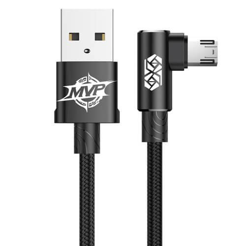 Cablu Micro USB - USB, Baseus MVP Elbow, Mufa 90 de grade, Conectare Orice Pozitie 1.5A, 2M, Negru