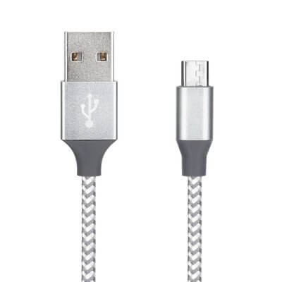 Cablu Nylon USB - micro USB / 1m / Alb