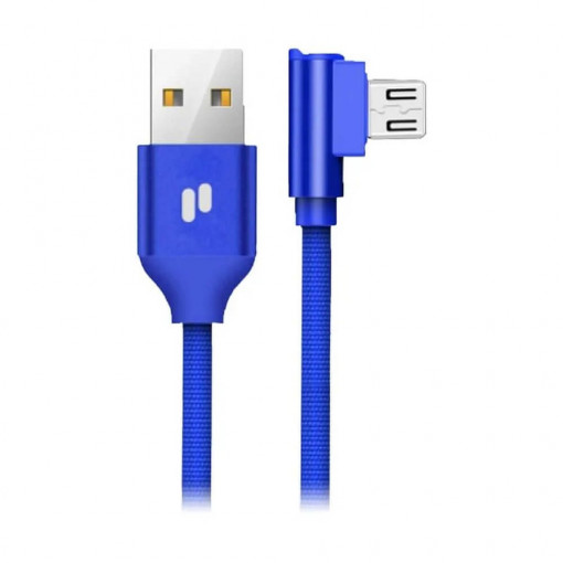 Cablu USB - Micro USB, QC, L23, 2.4A, Mufa la 90 de Grade, Puridea, Albastru