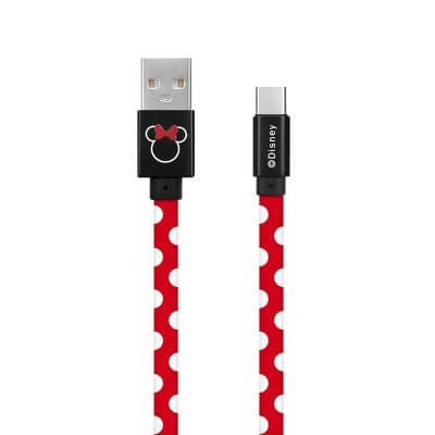 Cablu USB Type C / USB C - USB, cu Licenta, cu Buline, Minnie Dots, Rosu