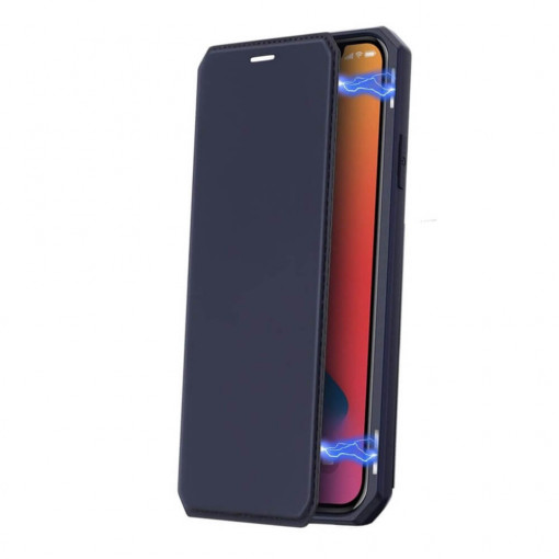 Husa Compatibila cu iPhone 12 Pro Max, Flip / Book, Piele Ecologica, Stand si Buzunar Card, DUX DUCIS Skin, Albastru