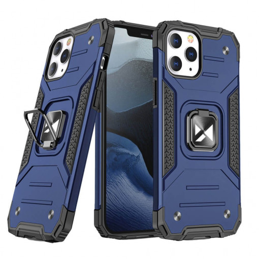 Husa Compatibila iPhone 12 / iPhone 12 Pro, Ring Armor Case Kickstand, Wozinsky, Albastru