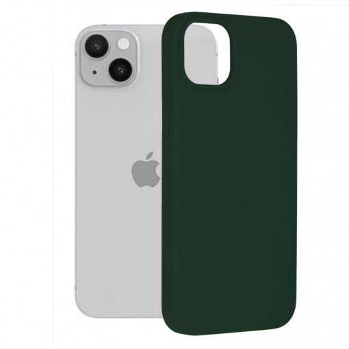 Husa Pentru iPhone 14 Plus, Premium Silicon, Interior Alcantara, Matrix, Verde