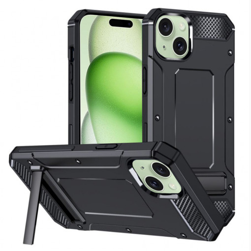 Husa Pentru iPhone 15, Bumper Hybrid Armor, Kickstand, Matrix, Negru