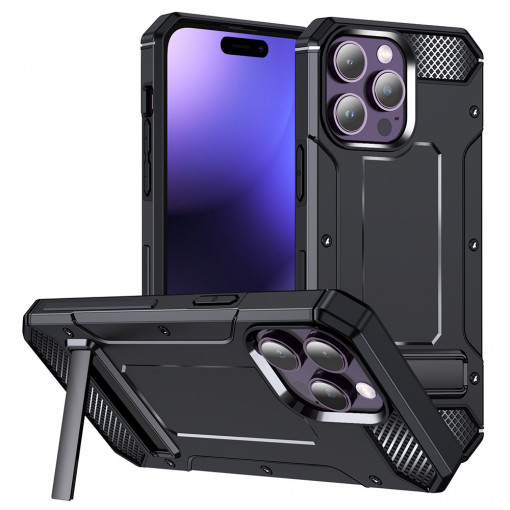 Husa Pentru iPhone 15 Pro, Bumper Hybrid Armor, Kickstand, Matrix, Negru