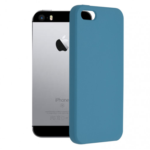 Husa Pentru iPhone 5 / 5s / SE, Premium Silicon, Interior Alcantara, Matrix, Albastru