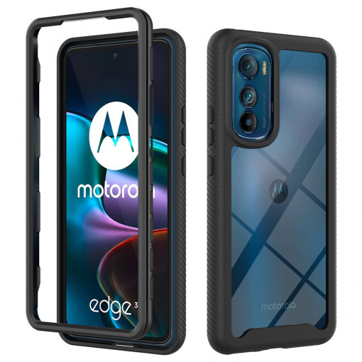 Husa Pentru Motorola Edge 30, Protectie 360 Fata si Spate, Folie Inclusa, Matrix, Negru