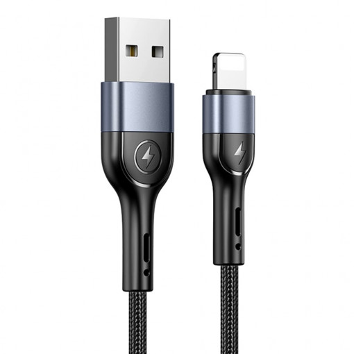 Cablu Compatibil cu Mufa Lightning - USB, Aliaj de Aluminiu + Nylon, 2A, USAMS U55, 1m, Negru