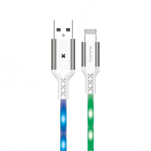 Cablu Lighting / iPhone, USB - Lighting, Iluminat cu Led Voice Control, 3.2A, 1M, Kaku, Alb