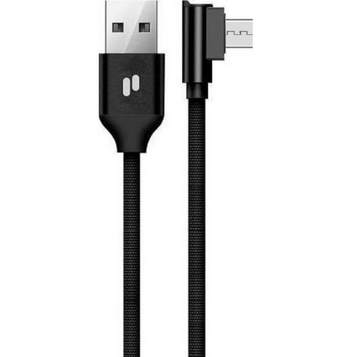 Cablu USB - Micro USB, QC, L23, 2.4A, Mufa la 90 de Grade, Puridea, Negru