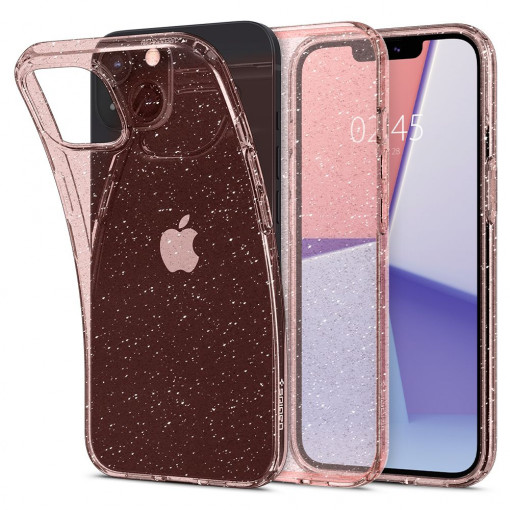 Husa Compatibila cu iPhone 13 Mini, Spigen Liquid Crystal Clear, Glitter Rose