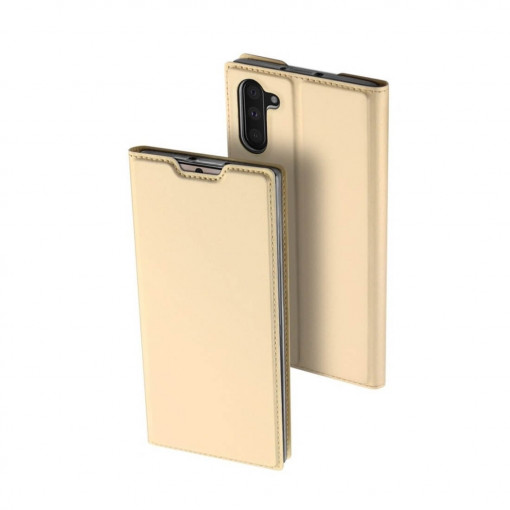 Husa Compatibila cu Samsung Galaxy Note 10, Flip / Book, Stand si Buzunar Card, DUX DUCIS, Piele, Gold