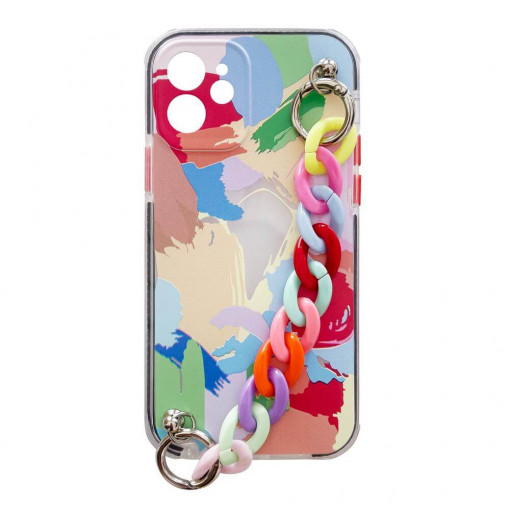 Husa Compatibila iPhone X / iPhone XS, Color Chain Case Flexible, Cu Lantisor Inclus, Multicolor