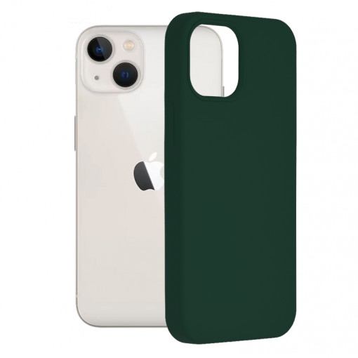Husa Pentru iPhone 13 Mini, Premium Silicon, Interior Alcantara, Matrix, Verde