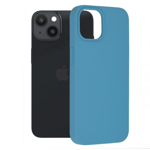 Husa Pentru iPhone 14, Premium Silicon, Interior Alcantara, Matrix, Albastru