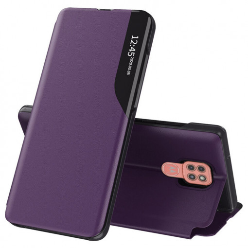 Husa Pentru Motorola Moto G9 Play , Smart View Case, Functie Stand, Flip / Carte, Matrix, Violet