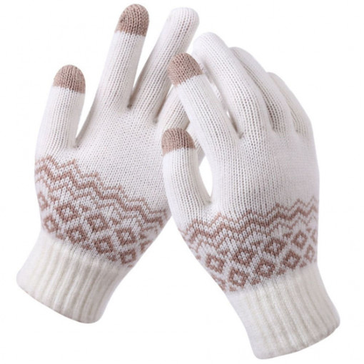 Manusi Iarna TouchScreen Knitting Gloves, Alb
