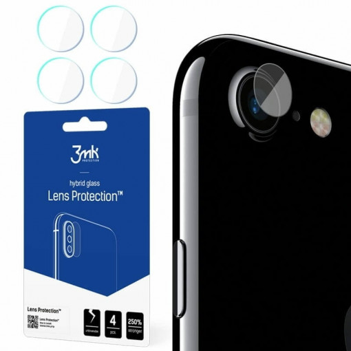 Set 4 x Folie Camera Compatibila cu iPhone SE 2020 / Compatibila cu iPhone 8 / Compatibila cu iPhone 7 / Compatibila cu iPhone 6S / Compatibila cu iPhone 6, Hybrid, Sticla Securizata Flexibila, 3MK