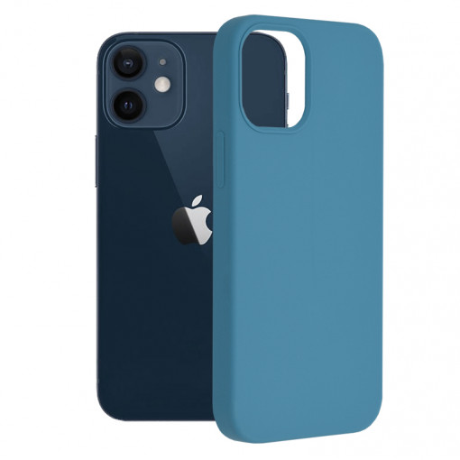 Husa Pentru iPhone 12 Mini, Premium Silicon, Interior Alcantara, Matrix, Albastru