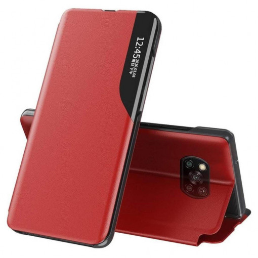 Husa Pentru Xiaomi Poco X3 / X3 NFC / X3 Pro , Smart View Case, Functie Stand, Flip / Carte, Matrix, Rosu