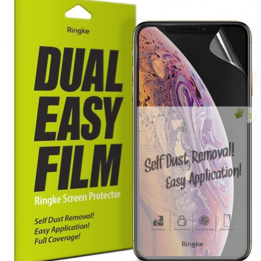 Set 2x Folie Compatibila cu iPhone 11 / Compatibila cu iPhone XR, Auto-Curatare, Ringke Dual Easy, Transparent