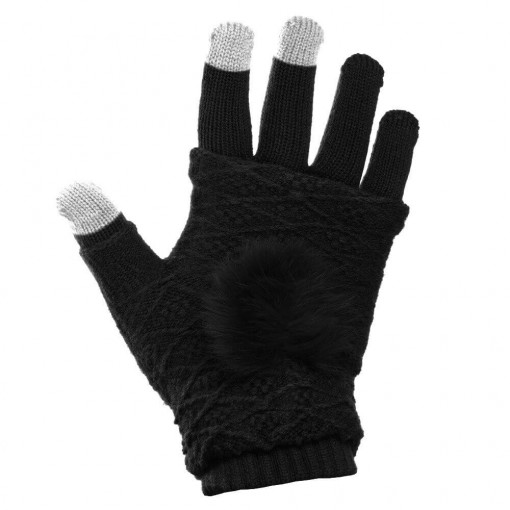 Set Manusi Touchscreen 2 in 1, Winter Stripped Gloves, Negru