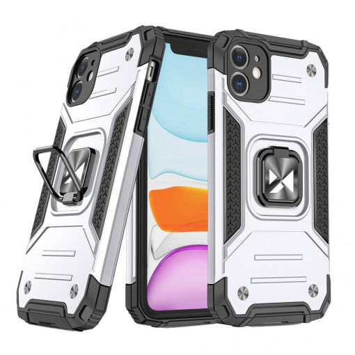 Husa Compatibila iPhone 11, Ring Armor Case Kickstand, Wozinsky, Silver