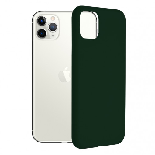 Husa Pentru iPhone 11 Pro Max, Premium Silicon, Interior Alcantara, Matrix, Verde