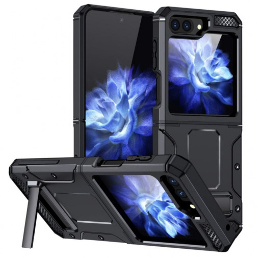 Husa Pentru Samsung Galaxy Z Flip5, Bumper Hybrid Armor, Kickstand, Matrix, Negru
