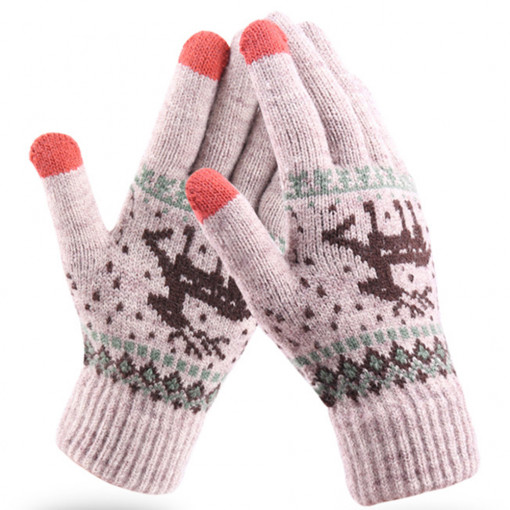 Manusi Iarna TouchScreen Raindeer Woolen Gloves, Khaki