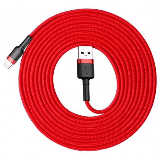 Cablu de Date Compatibil cu Mufa Lightning / Compatibila cu iPhone, QC3.0, 2A, 3M, Baseus Cafule Durable Nylon, Rosu