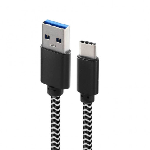 Cablu Nylon USB C ( Type C )3.0 / 3.1, 1m, Negru