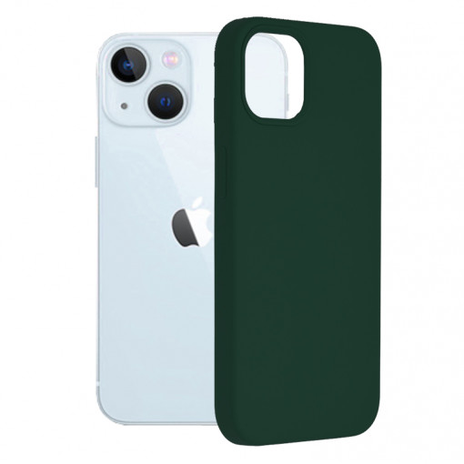 Husa Pentru iPhone 13, Premium Silicon, Interior Alcantara, Matrix, Verde