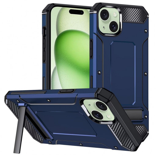 Husa Pentru iPhone 15, Bumper Hybrid Armor, Kickstand, Matrix, Albastru