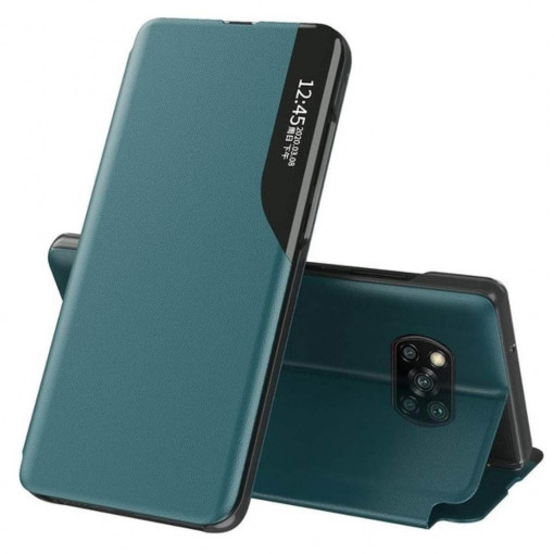 Husa Pentru Xiaomi Poco X3 / X3 NFC / X3 Pro , Smart View Case, Functie Stand, Flip / Carte, Matrix, Verde