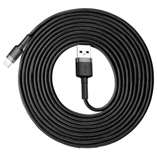 Cablu de Date Compatibil cu Mufa Lightning / Compatibila cu iPhone, QC3.0, 2A, 3M, Baseus Cafule Durable Nylon, Negru