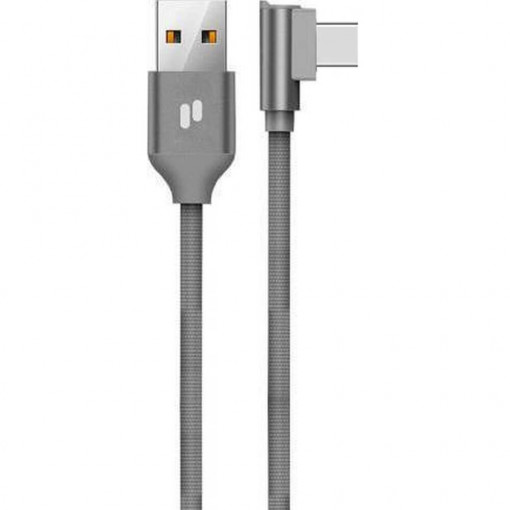 Cablu USB - USB Type C, 2.0, QC, L23, 2.4A, Mufa la 90 de Grade, Puridea, Gri