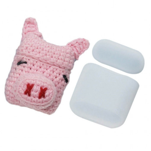 Husa Compatibila cu Apple AirPods 1gen /2 gen + Husa Textila, Piggy