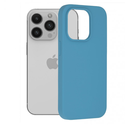 Husa Pentru iPhone 14 Pro, Premium Silicon, Interior Alcantara, Matrix, Albastru