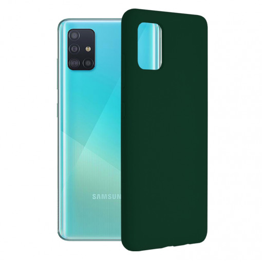 Husa Pentru Samsung Galaxy A51 4G, Premium Silicon, Interior Alcantara, Matrix, Verde