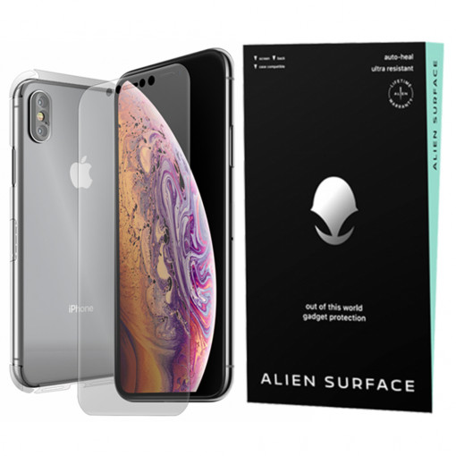 Folie Alien Surface, Compatibila cu iPhone X / XS, Ecran, Spate si Laterale Transparent