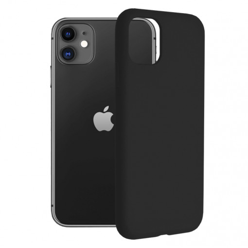 Husa Pentru iPhone 11, Premium Silicon, Interior Alcantara, Matrix, Negru